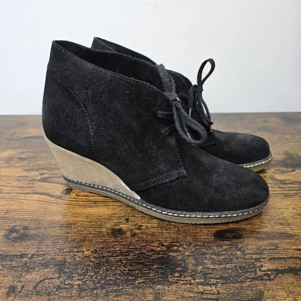 J Crew MacAlister Lace-Up Wedge Chukka Boots Suede Leather Women's Size 7 Black
